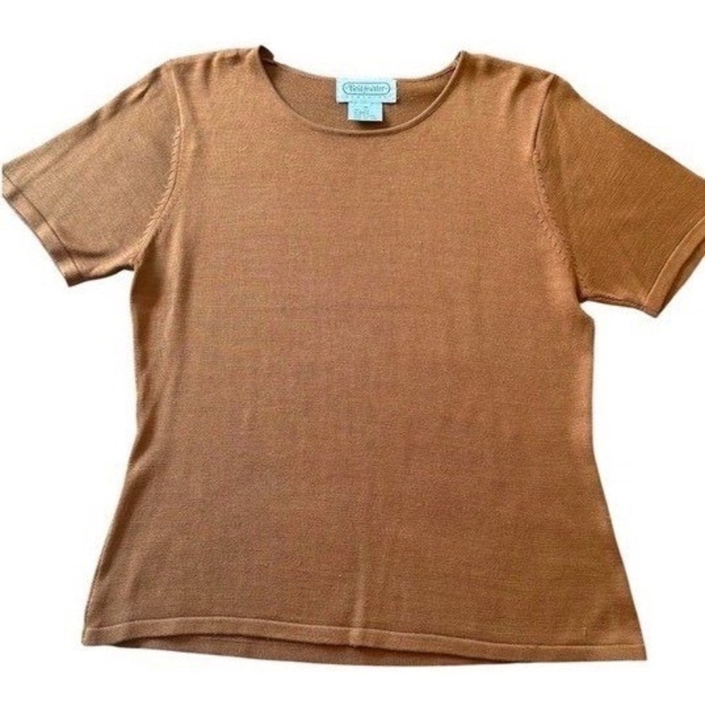 Bridgewater Classics 100% Silk Short Sleeve Knit Sweater Camel Tan Bronze Med